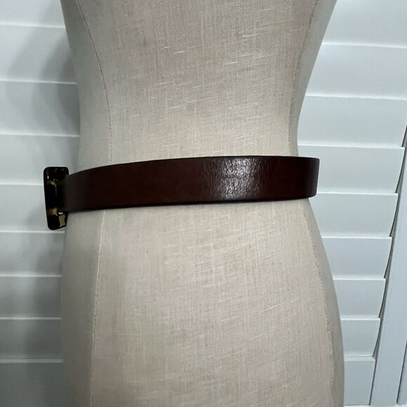 Merona Brown Leather Belt Size M, Genuine leather with acrylic tortoise buckle - Picture 3 of 5